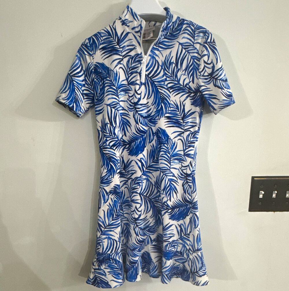 Tommy Bahama Golf Women's XS Blue/White Floral Mock Neck Zip Shift Dress